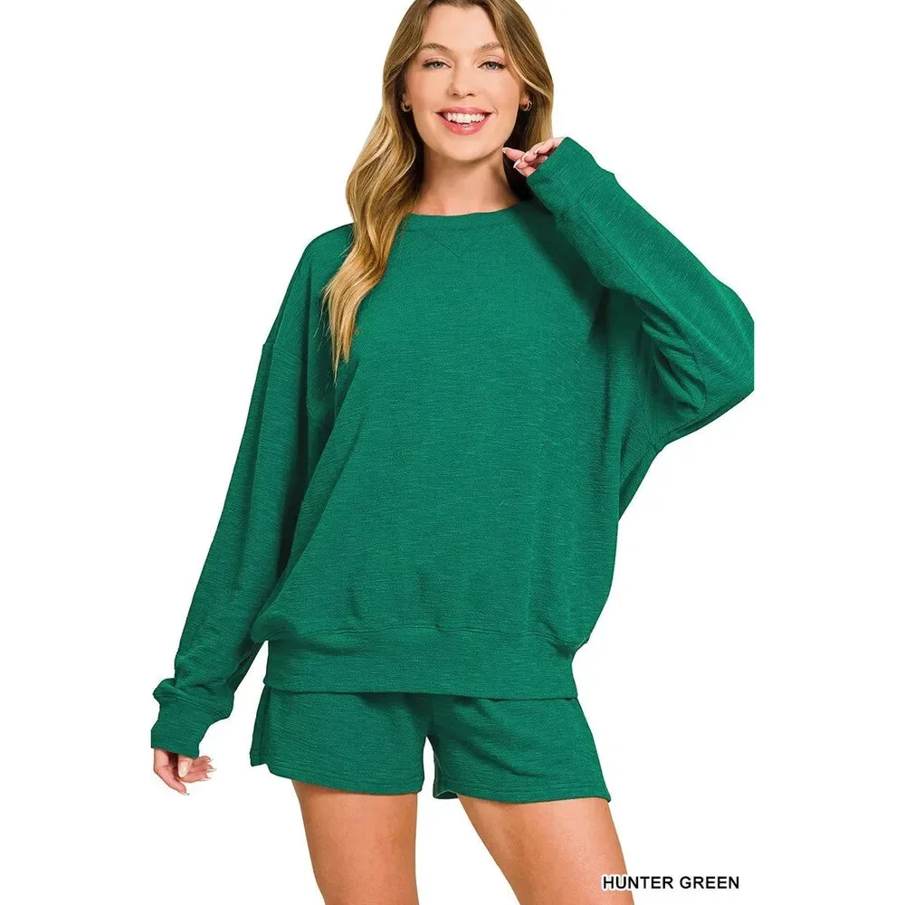 Zenana Slub Long Sleeve Top and Shorts Set